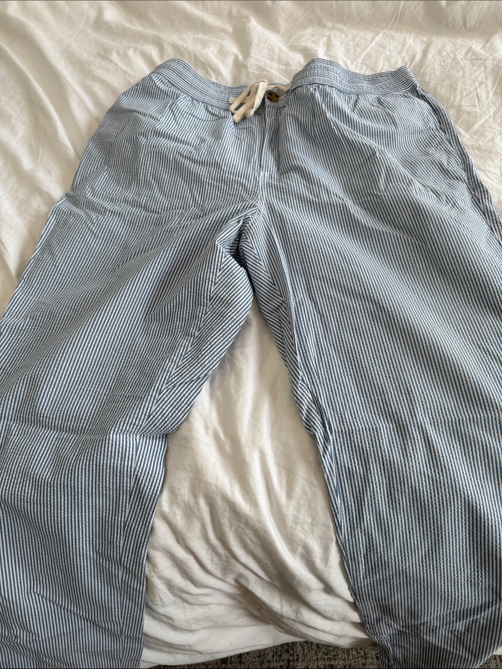 J Crew Light Blue Pinstripe Men’s Seersucker Drawstring Pants